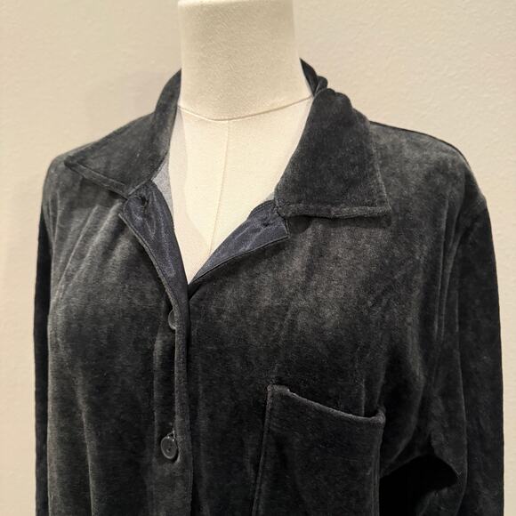 Liz Claiborne Gray Velour Button Up Long Sleeve Top Women L Holiday Fall Winter - Picture 5 of 8